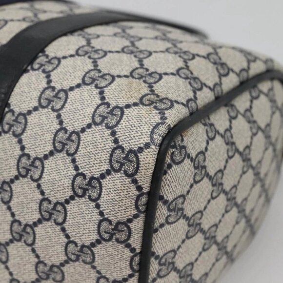 GUCCI GG Supreme Sherry Line Boston Bag PVC Navy Gold Auth ep10844 - Picture 4 of 16